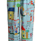 Light Blue Drawing Mid Waist Wide Leg Pants