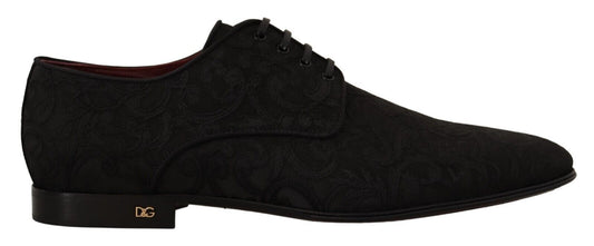 Black Floral Brocade Derby Lace-Up Shoes