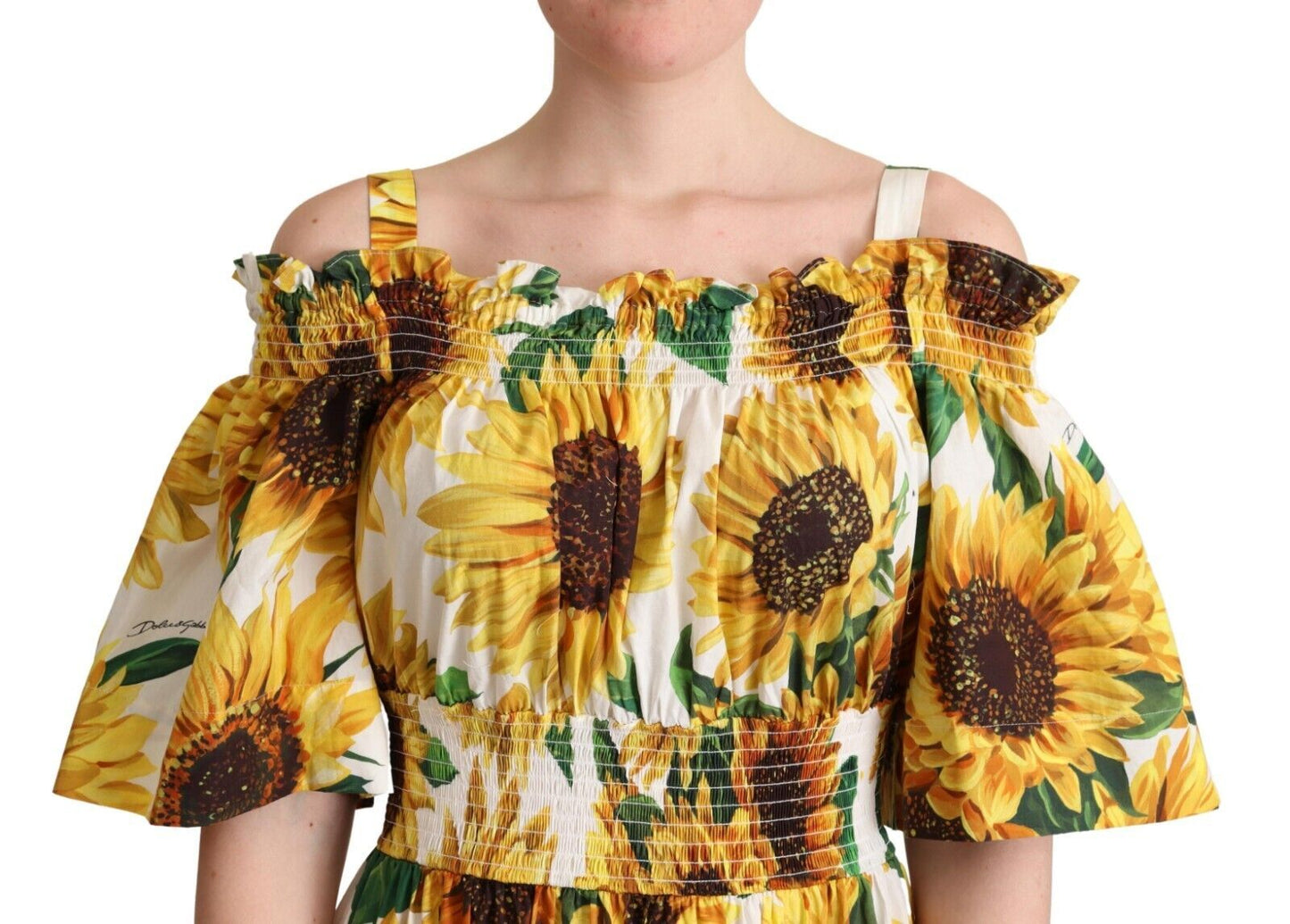 Sunflower Elegance Open Shoulder Dress