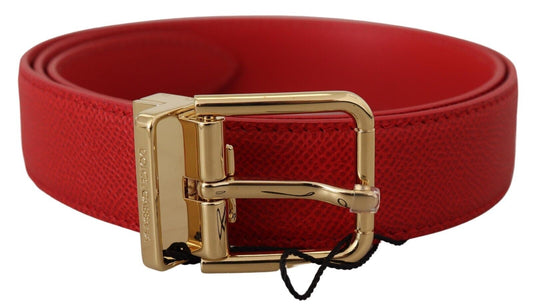 Elegant Red Leather Engraved Buckle Belt