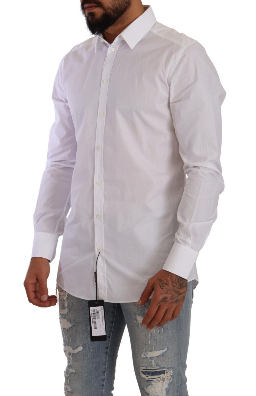 Elegant White Cotton Slim Fit Dress Shirt