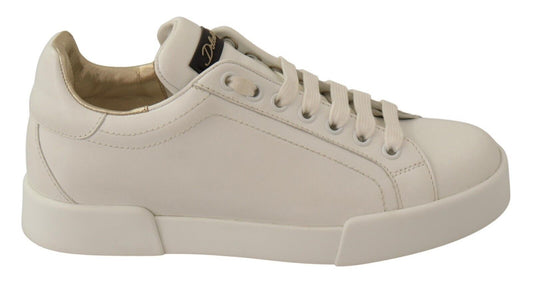 Elegant White and Gold Leather Sneakers