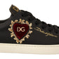 Elegant Gold Heart Embroidered Leather Sneakers