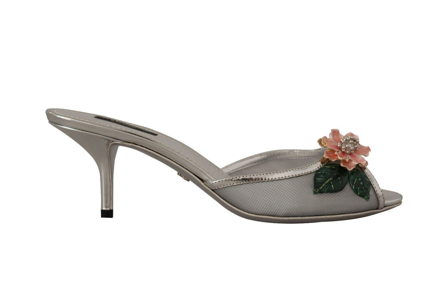 Elegant Silver Floral Kitten Heel Sandals