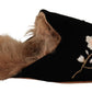 Chic Black Velvet Floral Embroidered Slides
