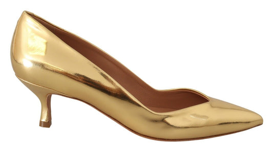 Gold Laminated Leather Mid-Heel Pumps