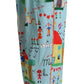 Light Blue Drawing Mid Waist Wide Leg Pants