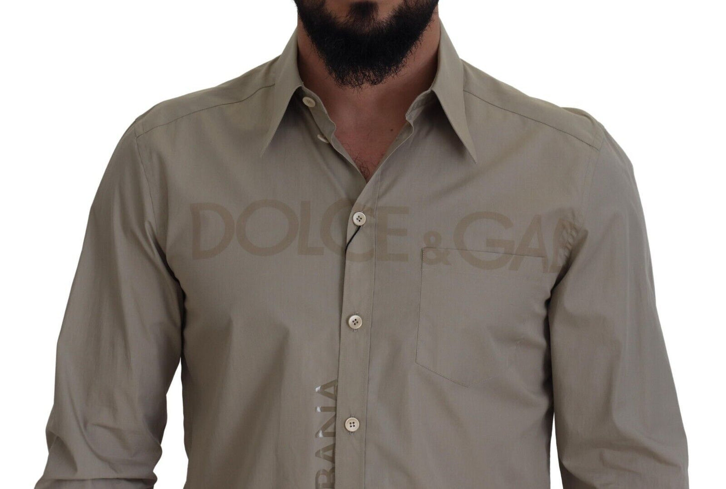 Elegant Beige Cotton Dress Shirt