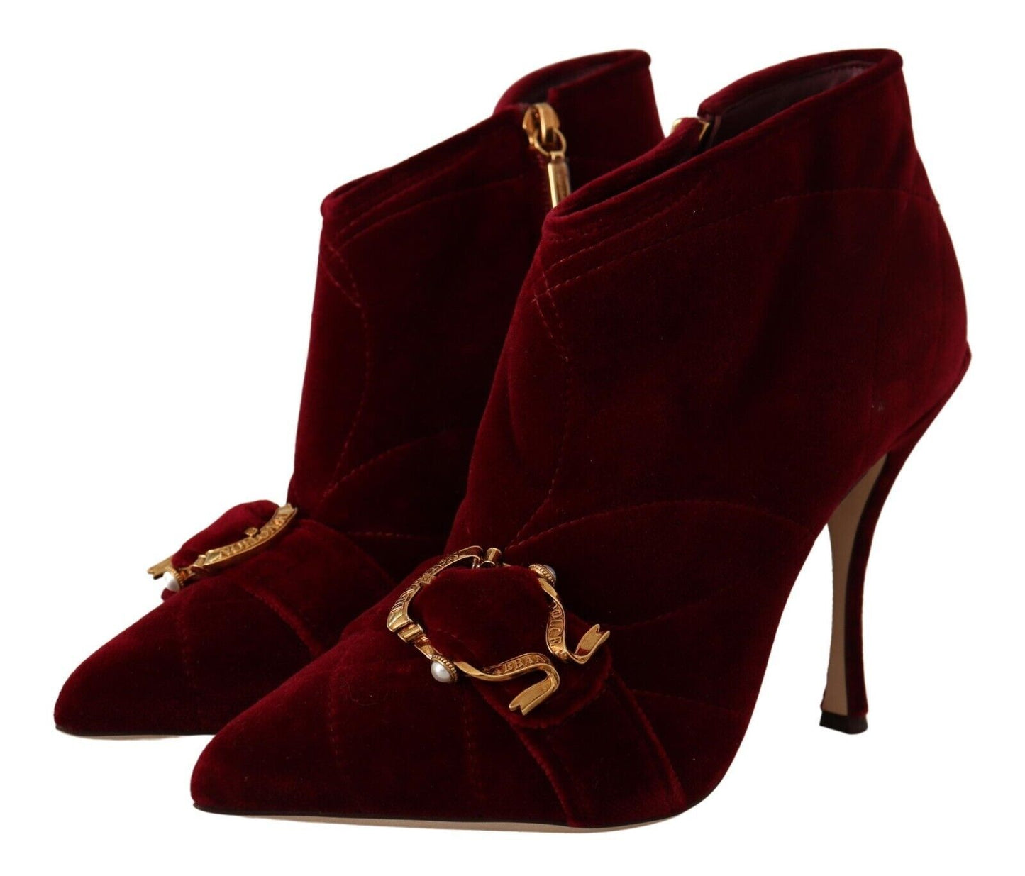 Elegant Bordeaux Velvet Ankle Boots