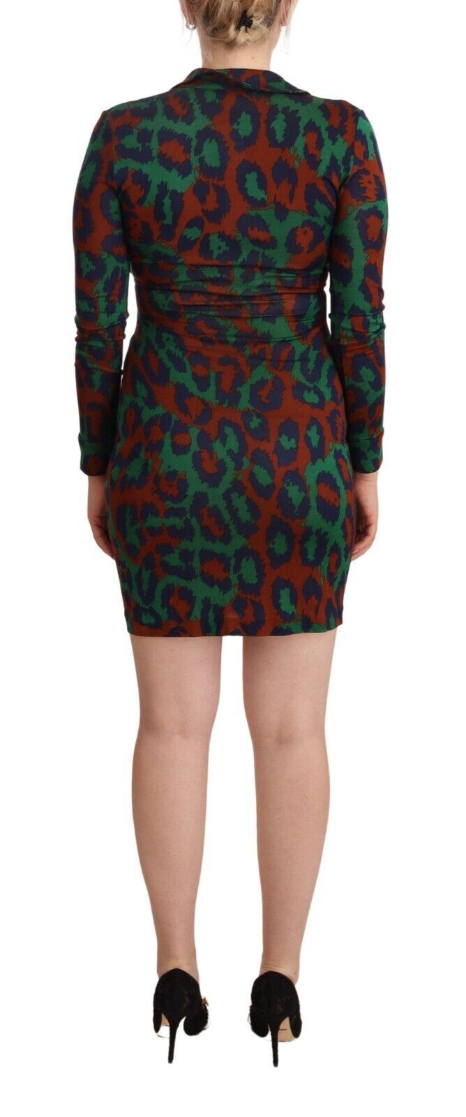 Red Green Leopard Silk Jersey Mini Wrap Dress