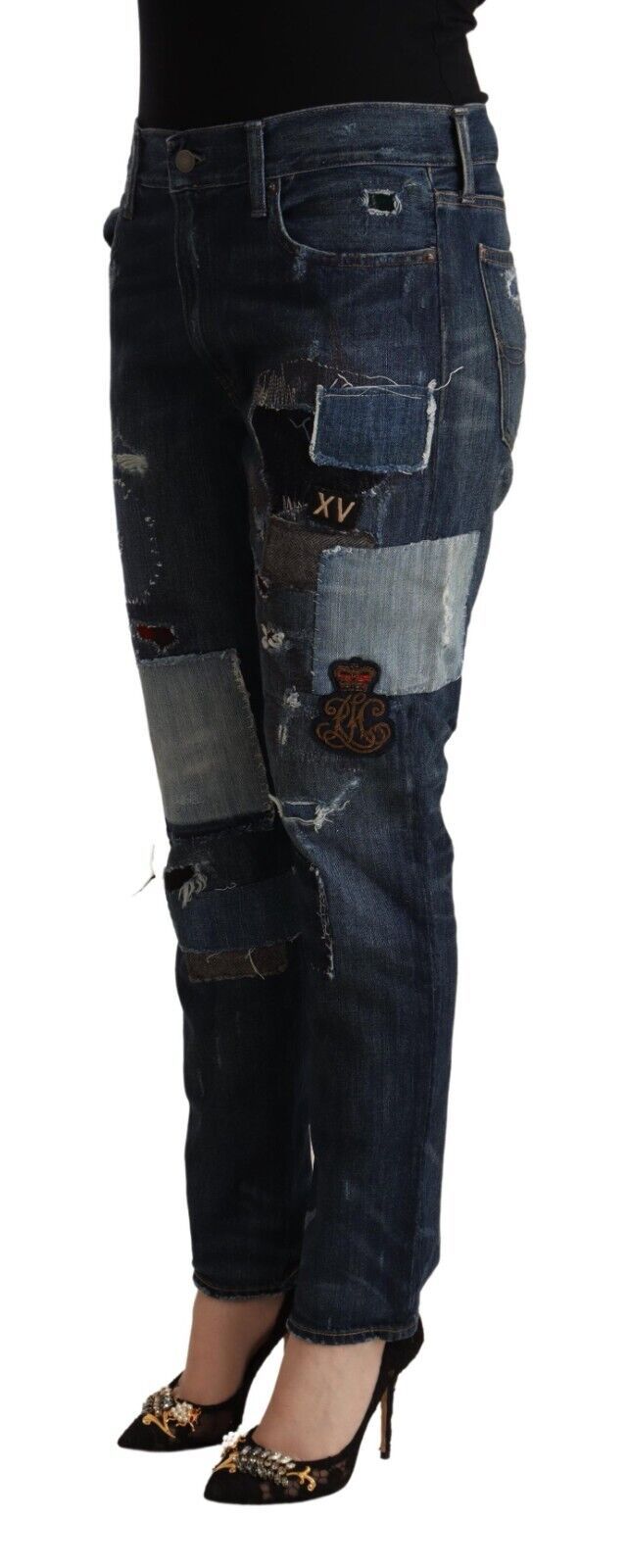 Chic Patchwork Mid Waist Denim Jeans