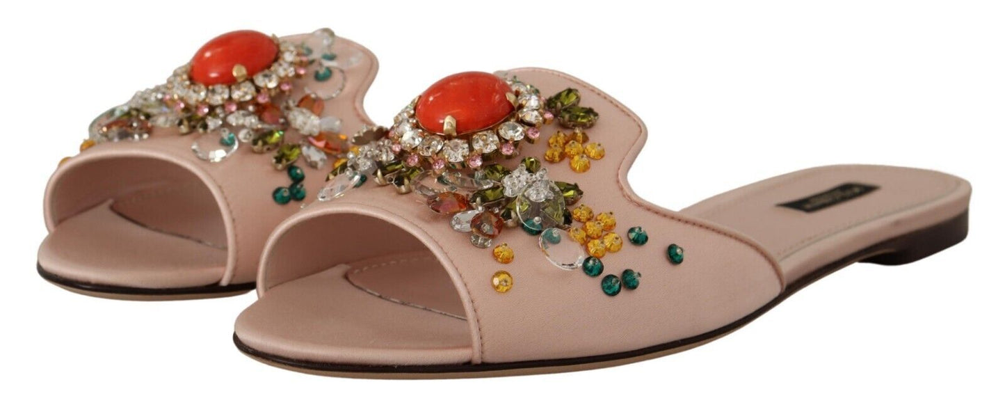 Crystal-Embellished Leather Slide Flats