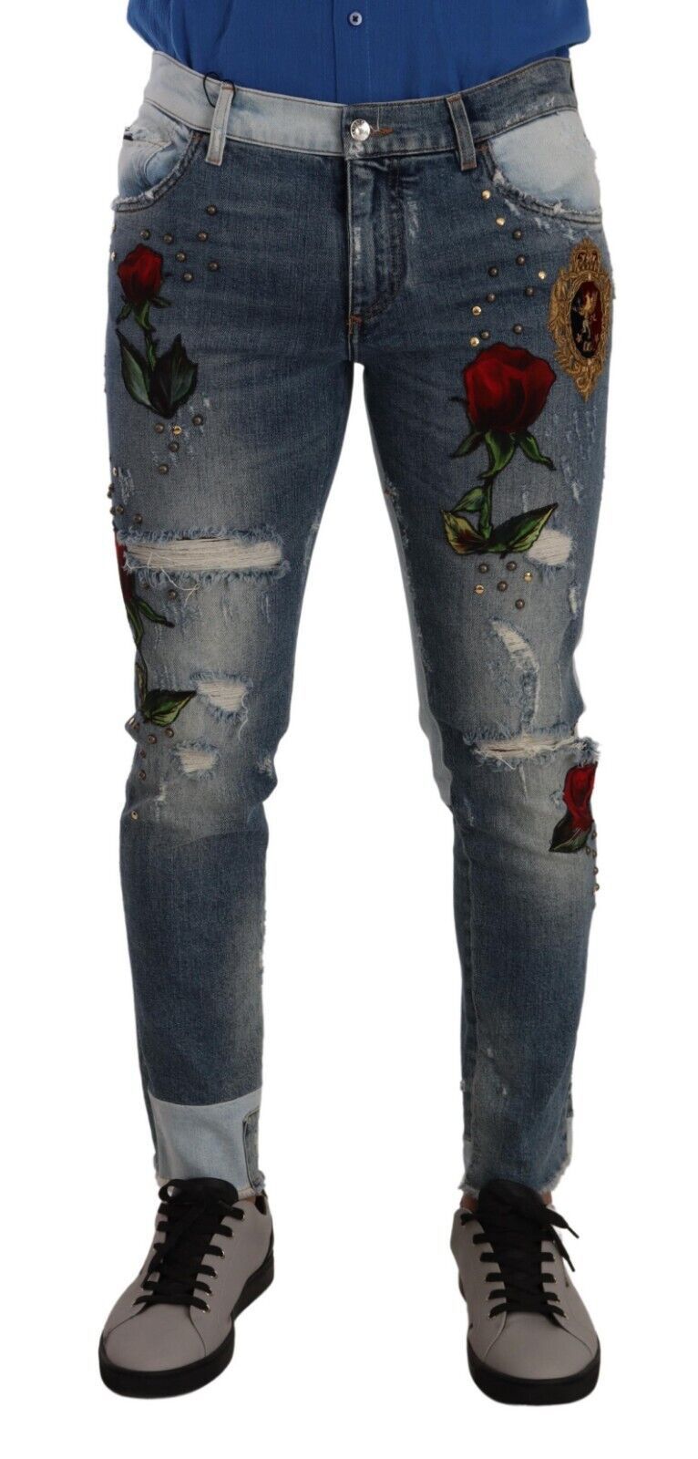 Elegant Slim-Fit Tattered Denim Jeans