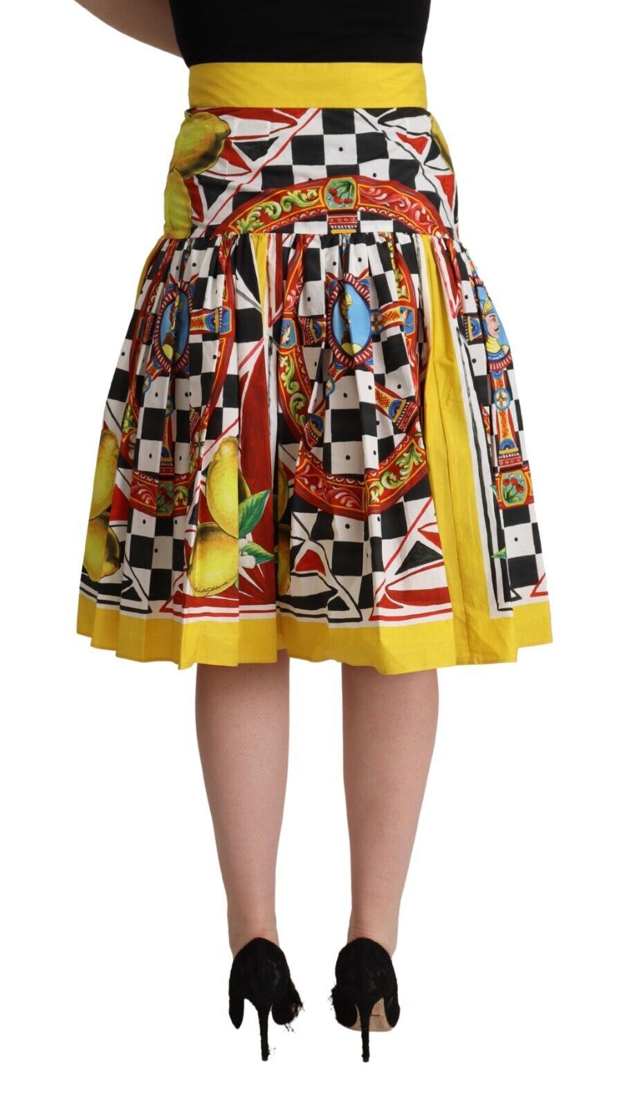 Vibrant Carretto Pleated A-Line Midi Skirt