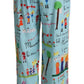 Light Blue Drawing Mid Waist Wide Leg Pants