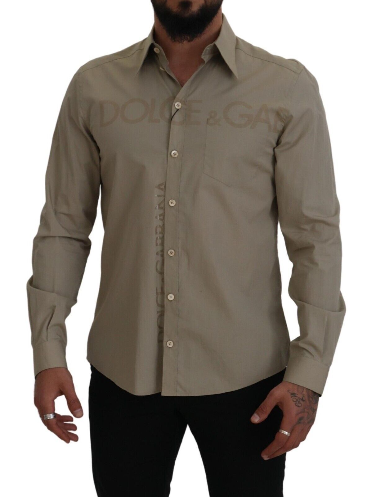 Elegant Beige Cotton Dress Shirt