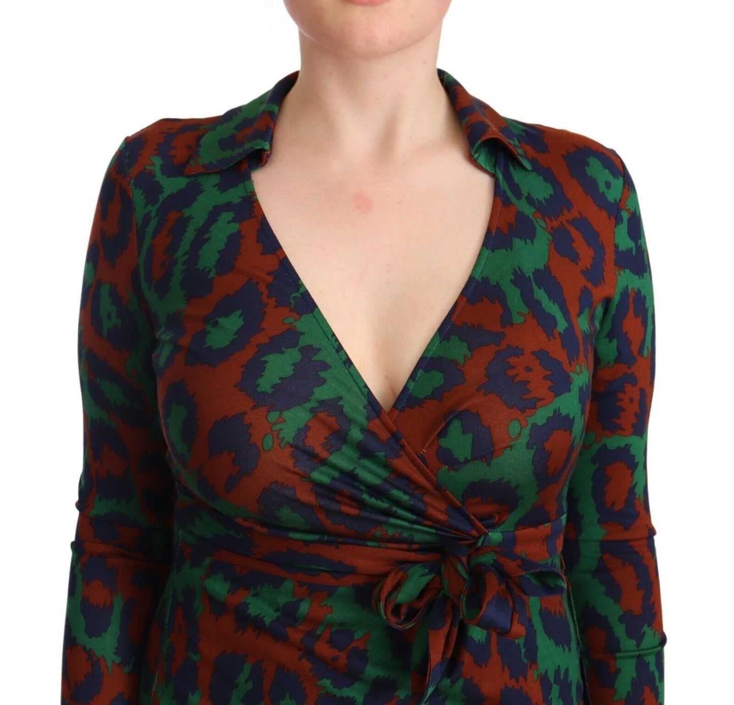 Red Green Leopard Silk Jersey Mini Wrap Dress