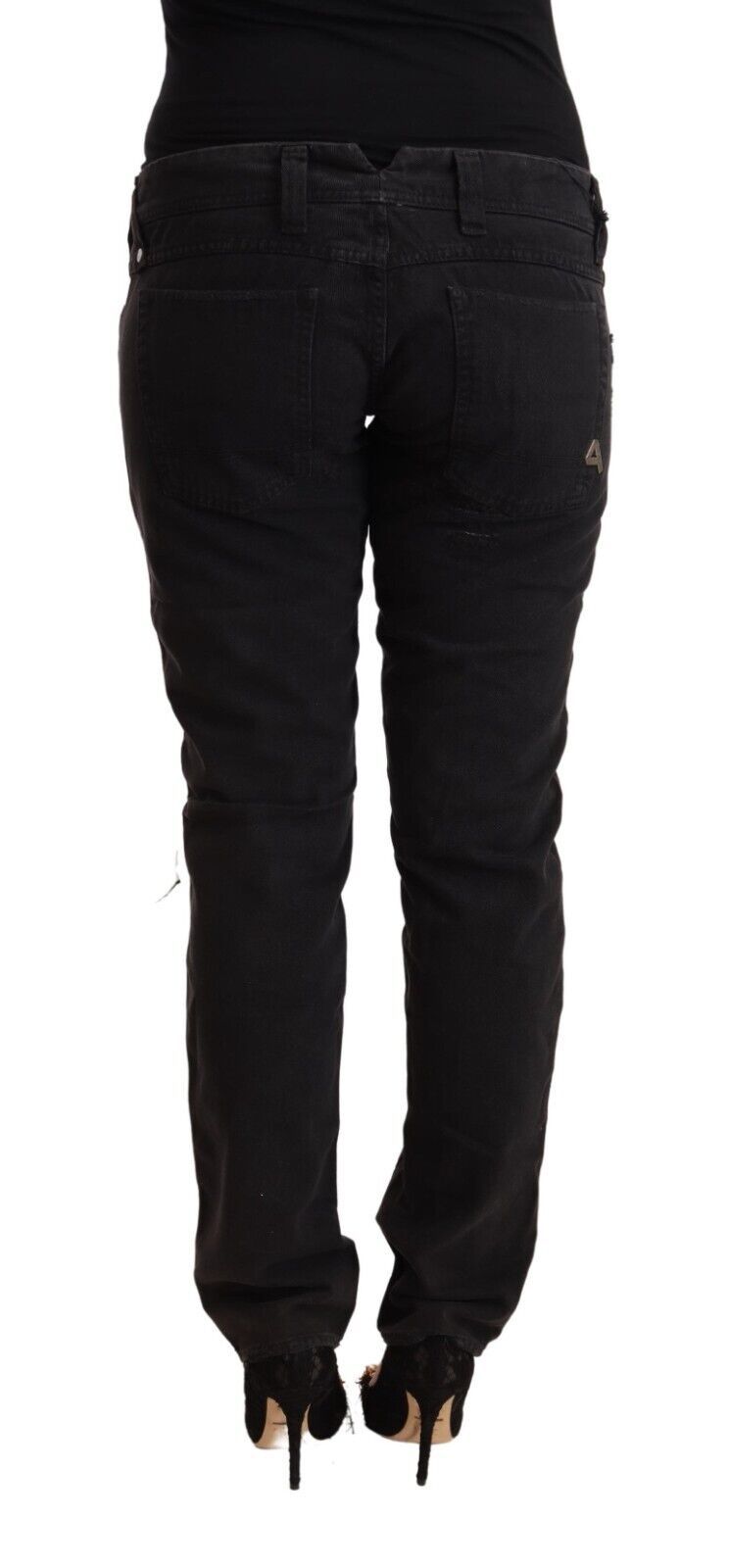 Black Cotton Distressed Low Waist Slim Fit Denim Jeans