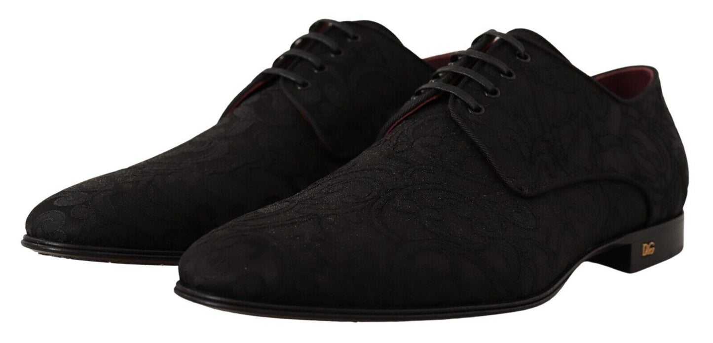 Black Floral Brocade Derby Lace-Up Shoes