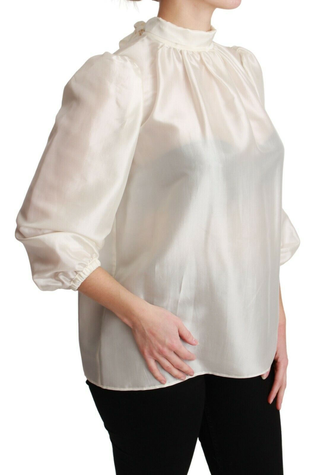 White Silk Neck Scarf Bow Blouse Shirt