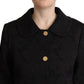 Black Brocade Polyester Long Sleeves Jacket
