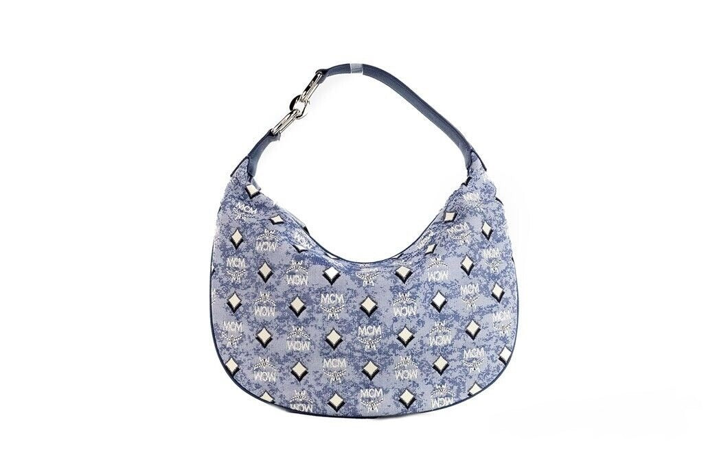 Portuna Large Crescent Blue Vintage Denim Fabric Hobo Bag Shoulder Purse