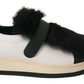 Elegant White Leather Fur-Trimmed Sneakers