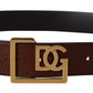 Elegant Brown Leather Belt with Logo Buckle
