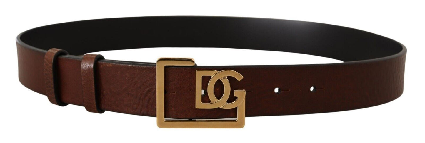 Elegant Brown Leather Belt with Logo Buckle