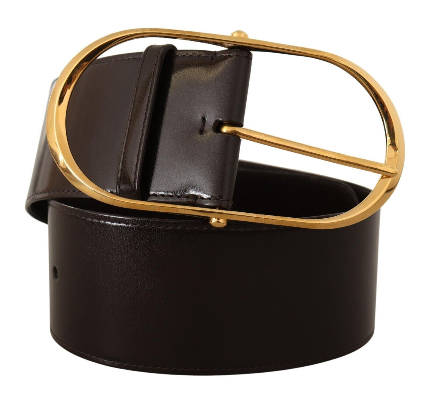 Elegant Leather Belt with Gold Oval Buckle