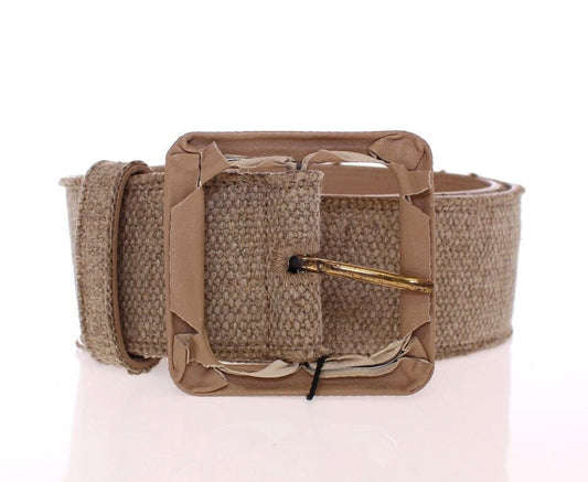 Elegant Beige Leather-Linen Blend Belt