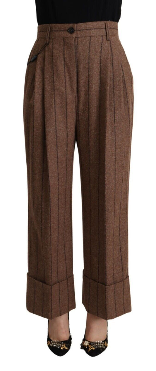 Brown Alpaca Wool High Waist Straight Pants