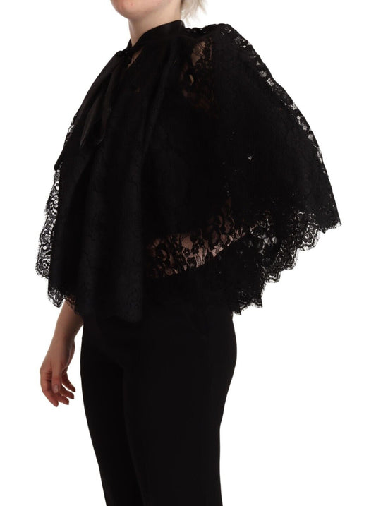 Black Floral Lace Shoulder Wrap Sweater