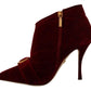 Elegant Bordeaux Velvet Ankle Boots