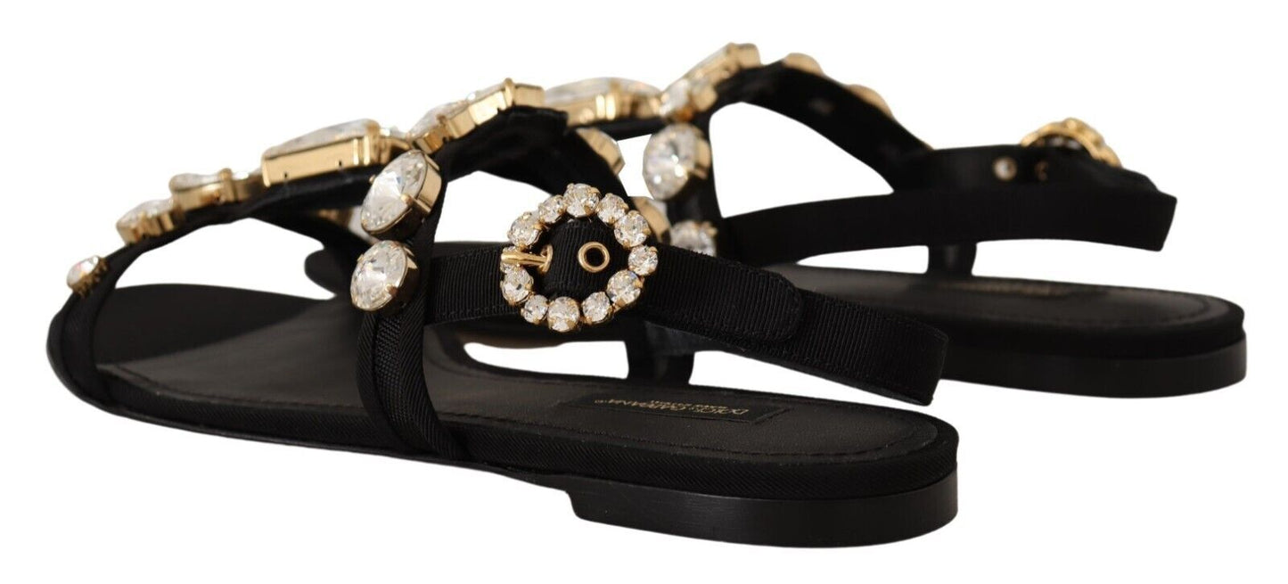 Elegant Crystal Embellished Leather Sandals