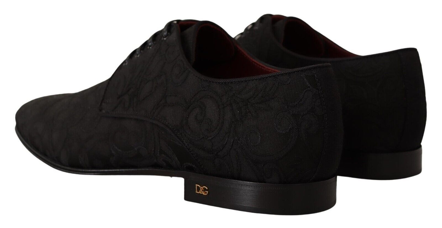 Black Floral Brocade Derby Lace-Up Shoes