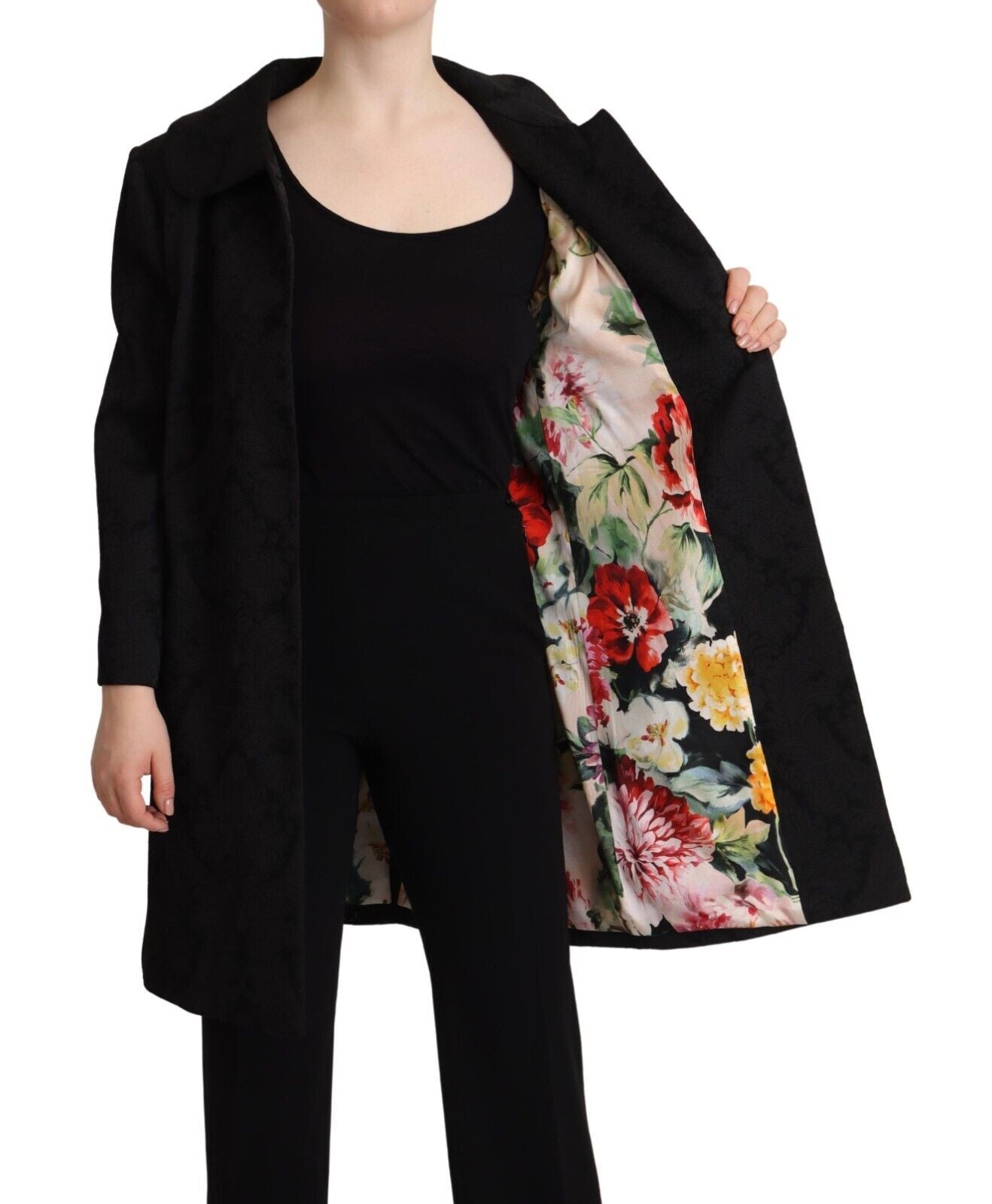 Black Brocade Polyester Long Sleeves Jacket