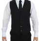 Black Wool Silk Stretch Dress Vest Blazer