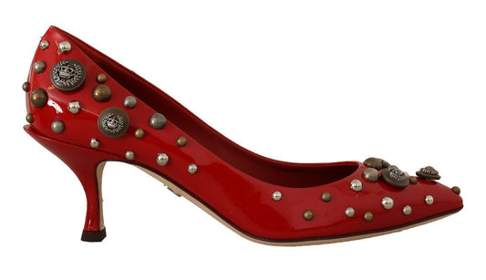 Radiant Red Patent Leather Pumps with Stud Accents