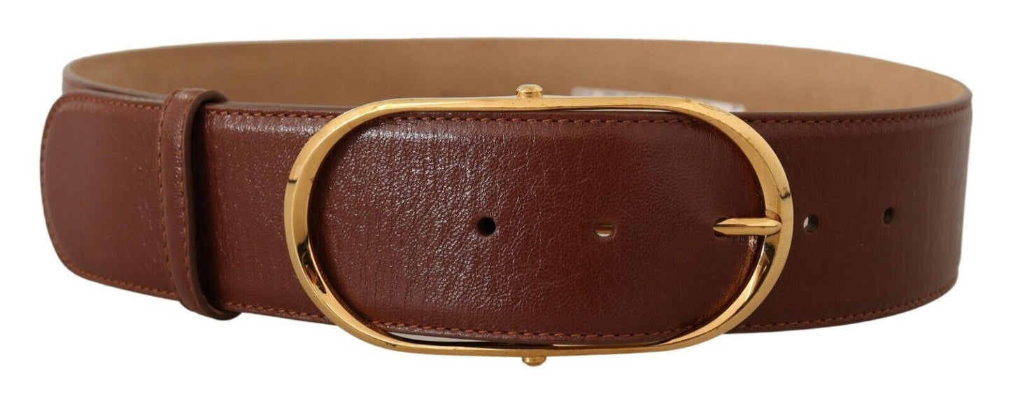 Elegant Brown Leather Belt with Gold Buckle