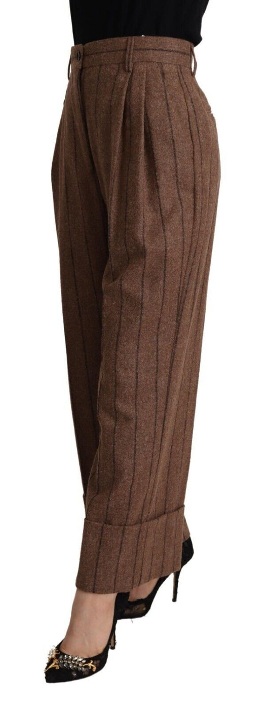 Brown Alpaca Wool High Waist Straight Pants