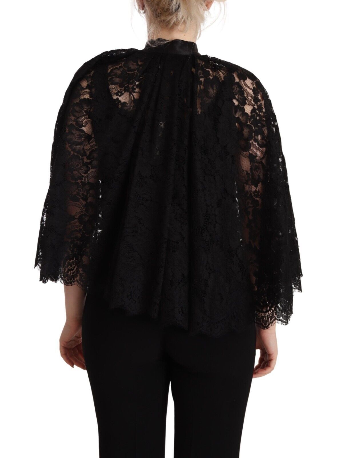 Black Floral Lace Shoulder Wrap Sweater