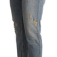 Light Blue Distressed Mid Waist Cropped Denim Jeans