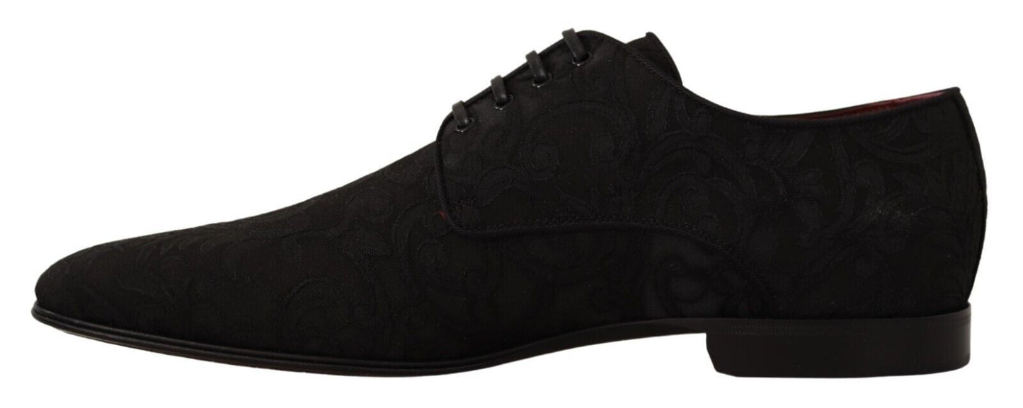 Black Floral Brocade Derby Lace-Up Shoes