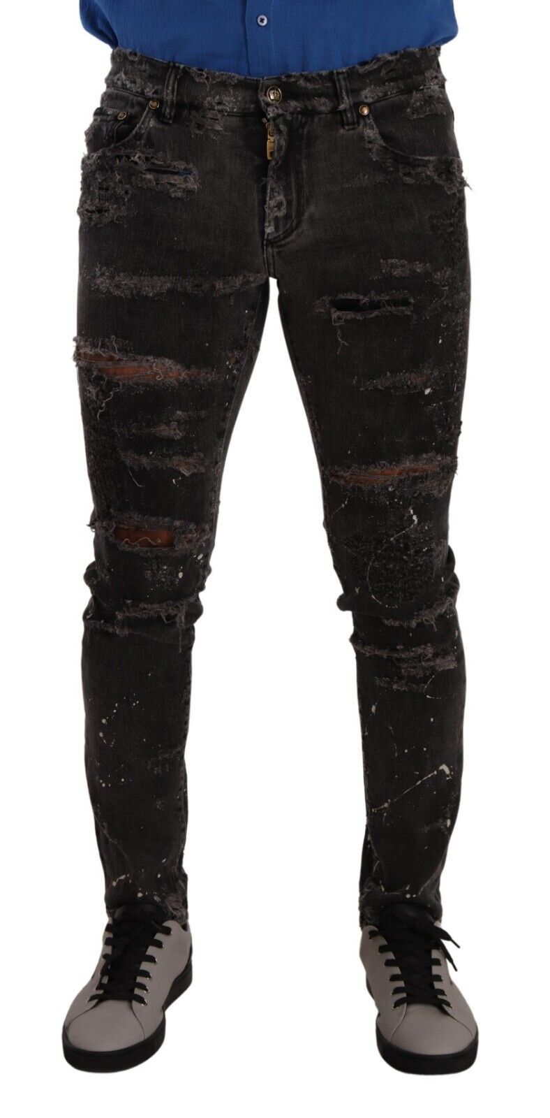 Chic Gray Distressed Slim Fit Denim