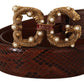 Brown Exotic Leather Logo Buckle Amore Belt