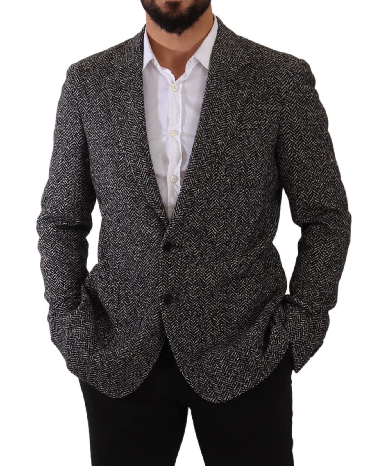 Elegant Slim Fit Gray Wool Blazer