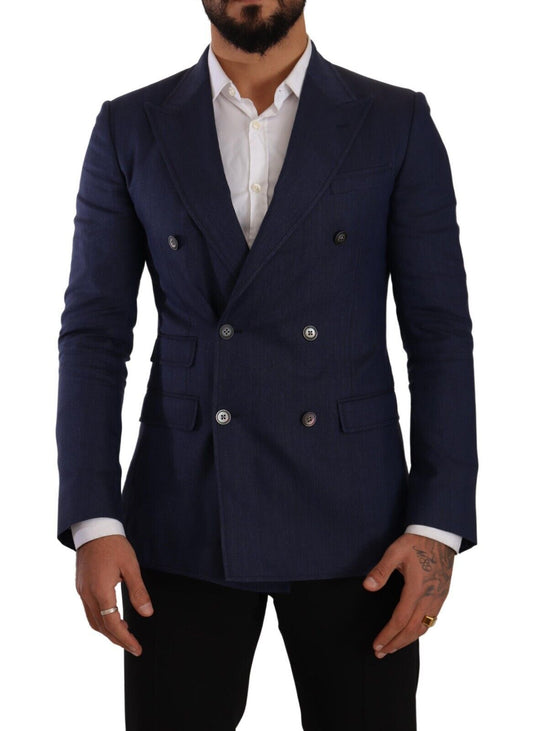 Elegant Slim Fit Silk Blend Blazer in Blue