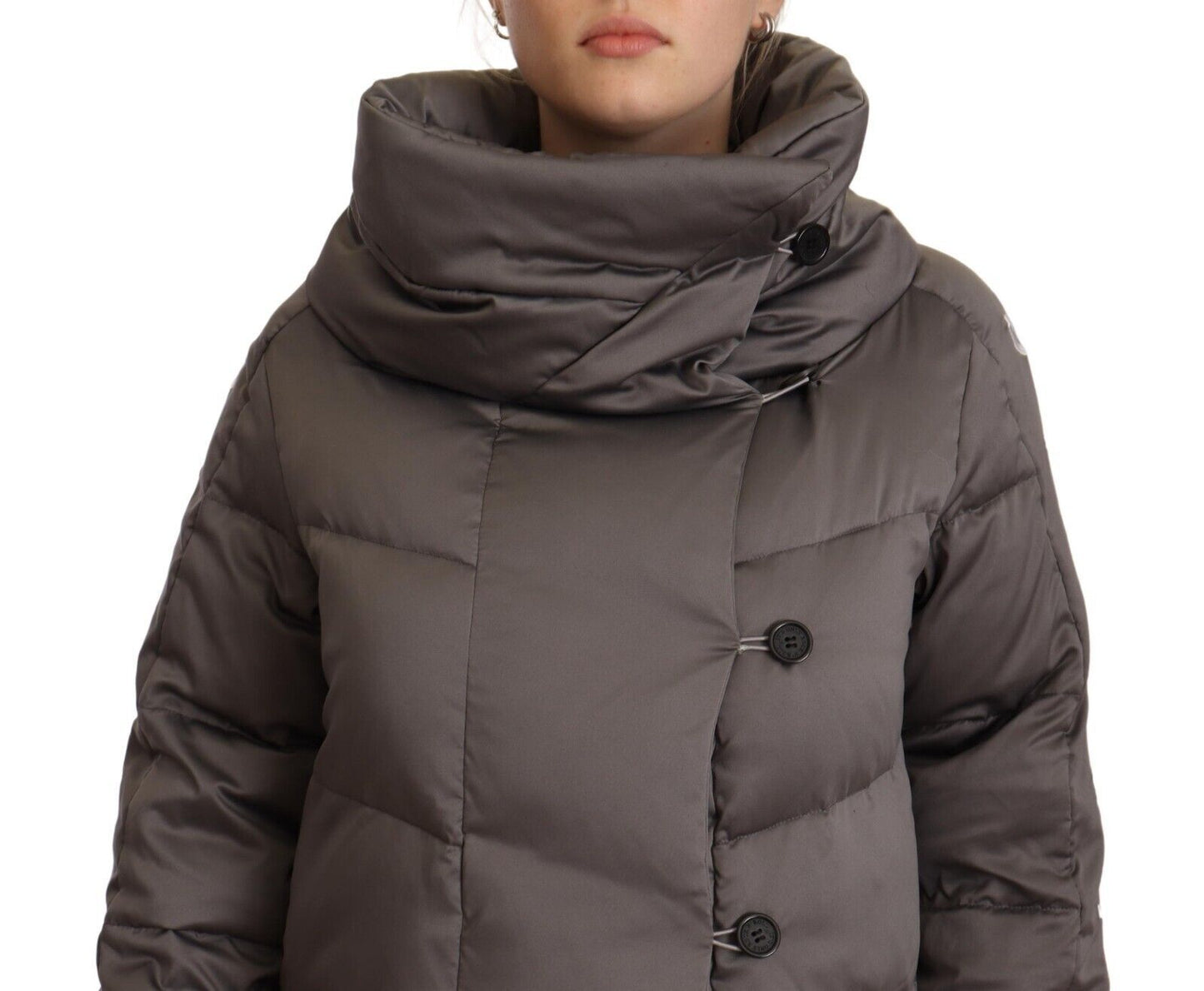 Elegant Gray Quilted Long Jacket