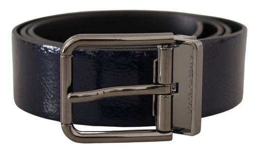 Elegant Blue Leather Belt with Silver Buckle